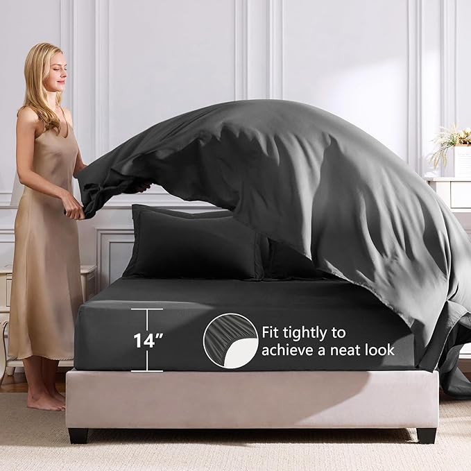CozyLux Twin Comforter Set with Sheets Dark Grey - 5 Pieces Bed in a Bag Twin, All Season Bed Set for Girls and Boys, Bedding Set with Down Alternative Comforter, Sheets, Pillowcase & Sham