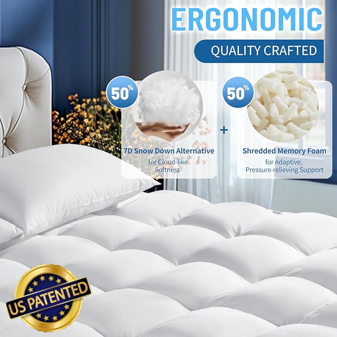 LIANLAM Memory Foam Mattress Topper for Back Pain Relief, Extra Soft Pillow Top Mattress Pad,Breathable Mattress Cover for Fluffy Shredded Memory Foam Filled(King,78"x80")