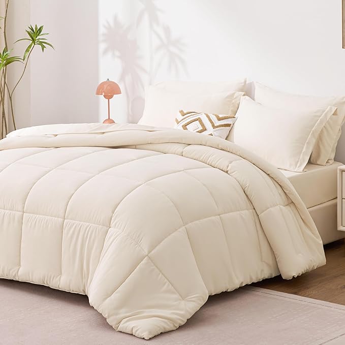 Love's cabin Twin XL Comforter Set Beige, 5 Pieces Twin XL Bed in a Bag, All Season Bedding Sets with 1 Comforter, 1 Flat Sheet, 1 Fitted Sheet, 1 Pillowcase and 1 Pillow Sham | Soft, Breathable, Lightweight, Comfortable