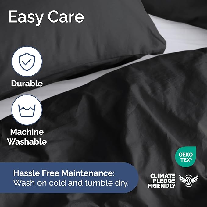 Duvet Cover Full Size Set - Extra Soft Full Duvet Cover 80" x 90" with 2 Pillow Shams - Hotel Luxury, Easy Care and Fade Free w/ Zipper Closures & Ties - All Season, Comfy, Cozy & Breathable (Black)