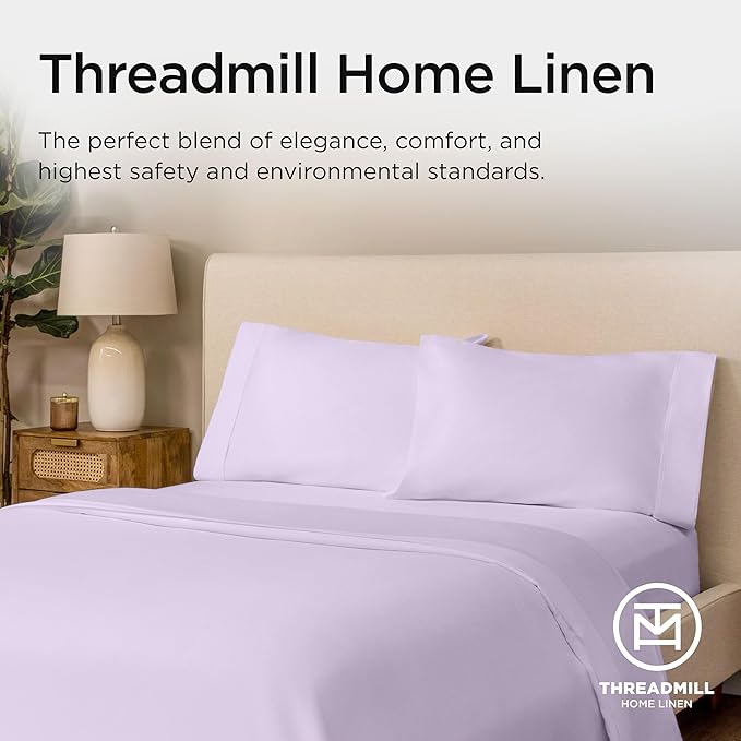 Threadmill Pillow Cases Standard Size | 1200 Thread Count 100% Supima Cotton Pillow Covers, Luxury Smooth Solid Sateen, Lilac