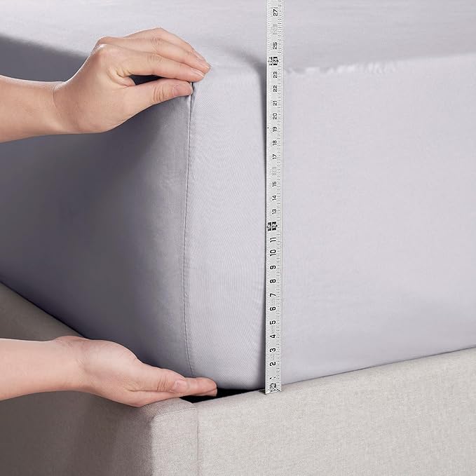 Nestl 2 Pack Grey Lavender Fitted Sheet Extra Deep Pocket, Hotel Luxury FullFitted Sheet Only Easily Fits 18 to 24 Inch Mattress, Super Soft, Wrinkle-Free and Breathable with Corner Straps