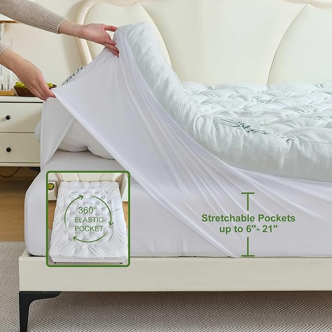 Whatsbedding Memory Foam Mattress Topper Queen Size, 5 Inches Memory Foam Topper with Cooling Viscose Made from Bamboo Cover, Deep Pocket