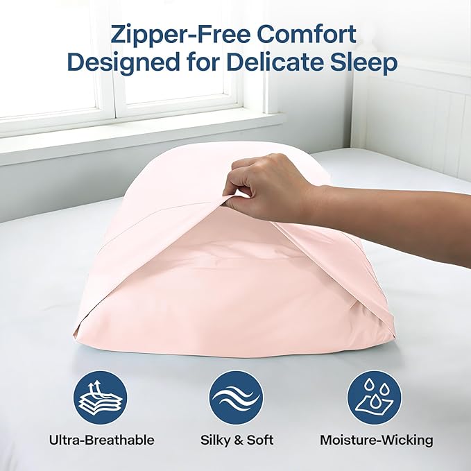 Premium Cooling Pillowcases King Size Set of 2 for Hot Sleeper & Night Sweats Beauty Sleep Reduces Wrinkles & Frizz Softer Than Silk Pillow Cover Oeko-TEX Certified Pink Breathable