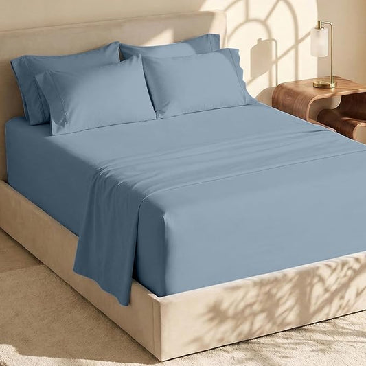 Hearth & Harbor Bed Sheets, Luxury Soft 6 Piece Bed Sheet Set Extra Deep Pocket Fitted Sheets Fits Mattress up to 21", Double Brushed Bedding Sheets & Pillowcases, Full, Soft Blue
