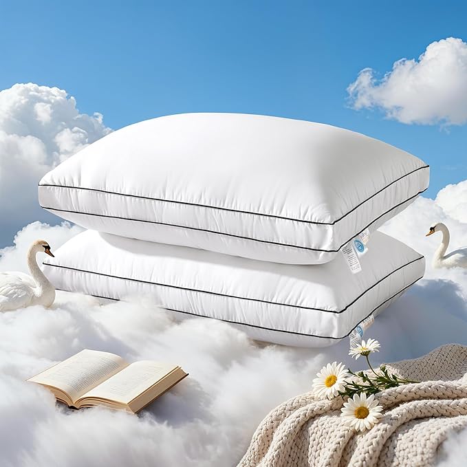 RDS Certified Goose Feather & Down Pillows, 3-Chamber Gusseted Design for Balanced Neck Support, 100% Cotton Cover, Hotel Style Bed Pillow for Side and Back Sleepers | King Size, Set of 2, 20" x 36"