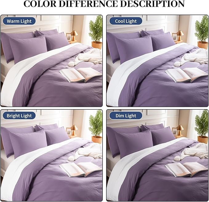 NEXHOME PRO Full Duvet Cover Set, 100% Washed Cotton with Linen-Like Texture, Natural Organic, Breathable & Comfortable, Includes Home Bedding Set Dusty Purple (No Comforter) 8090
