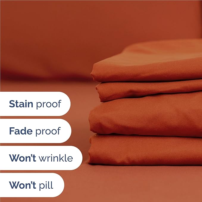 Full 6 Piece Sheet Set - Comfy, Breathable & Cooling - Hotel Luxury Bedding for Women, Men, Kids, Teens & Children - 1 Flat & 1 Fitted Sheet & 4 Pillowcases w/ Deep Pockets - Wrinkle Free - Terracotta