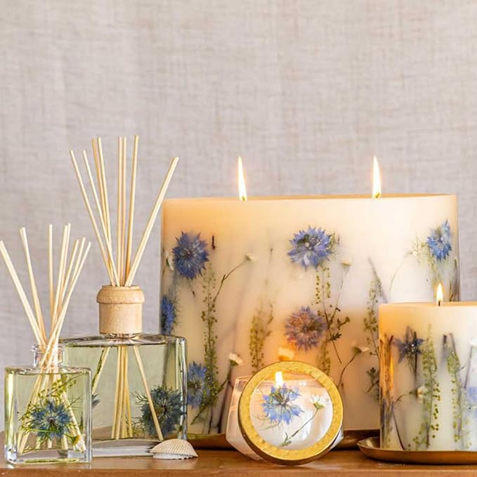 Rosy Rings Sea Salt Mist Signature Diffuser, Single Piece, 13 oz Lasts 9-12 Months Square Glass Reed with Floral Embedded Flowers Coastal Aroma, Bathroom Livingroom Spa Decor Luxury Gift