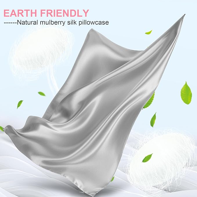 Silk Body Pillow Cover with Zipper, Mulberry Silk Pillow Cases Body Size, Ultra Smooth and Soft Breathable Cooling Silk Satin Body Pillowcase for Hair and Skin, Light Grey (20x54 Inches, 1 Pack)