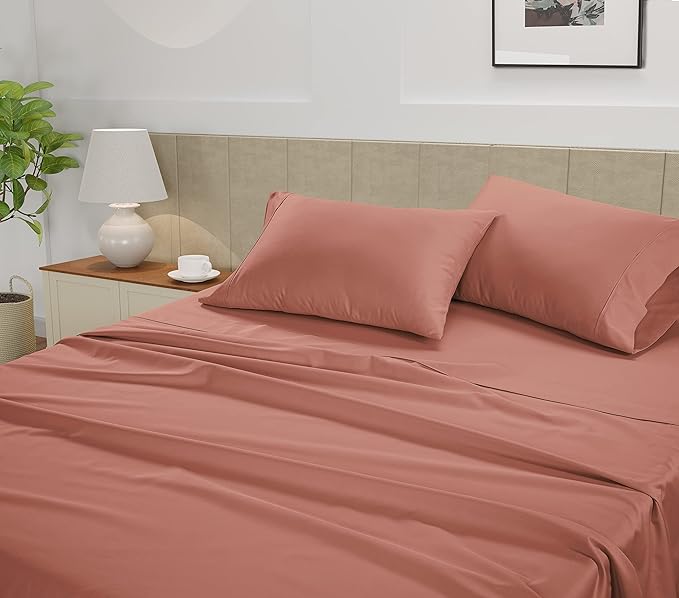 LANE LINEN 100% Cotton Sheets Set - 450 Thread Count Premium Sateen Weave for a Luxury Experience - Extra Soft & Breathable Twin XL Sheets for College Dorm - Oeko Tex Certified - Rose Dawn
