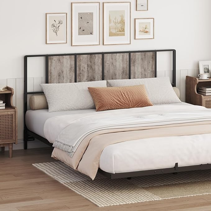 MAHANCRIS Queen Size Headboard Only, Metal Headboard with Adapters, Minimalist Industrial Style for Queen Size Beds, Greige