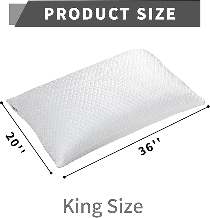 Cooling Pillow for Sleeping King Size Set of 2, Shredded Memory Foam Pillows Adjustable Firm Bed Pillow with Zipper, Cool Pillow for Hot, Side, Back and Stomach Sleepers