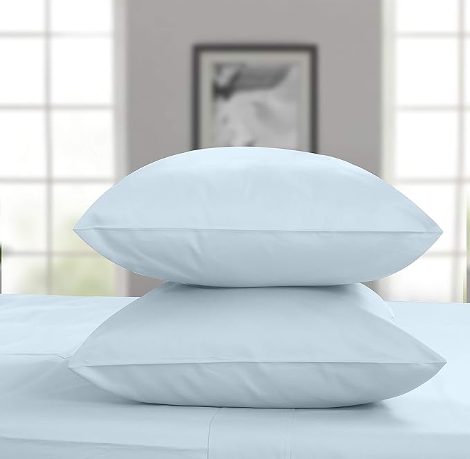 Threadmill King Size Pillow Cases 2 Piece Set | 1200 Thread Count 100% Supima Cotton Pillow Covers, Luxury Smooth Solid Sateen, Light Blue