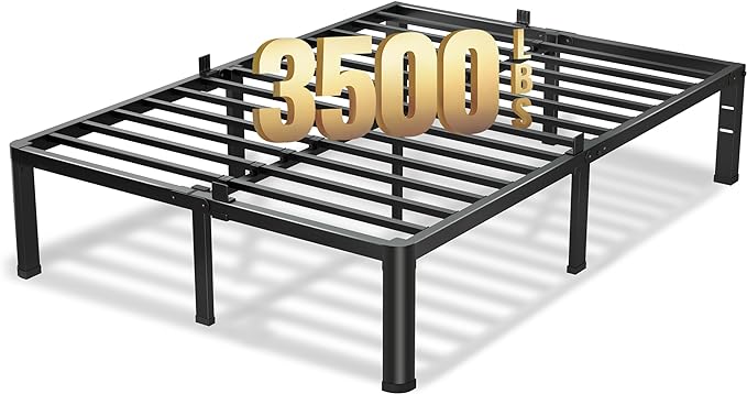 VIPSHOW 14 Inch California King Bed Frame, 3500Lbs Heavy Duty Metal Platform with Round Corner Legs Mattress Slide Stopper, Steel Slat Support No Box Spring Needed, Noise Free, Non-Slip, Easy Assembly