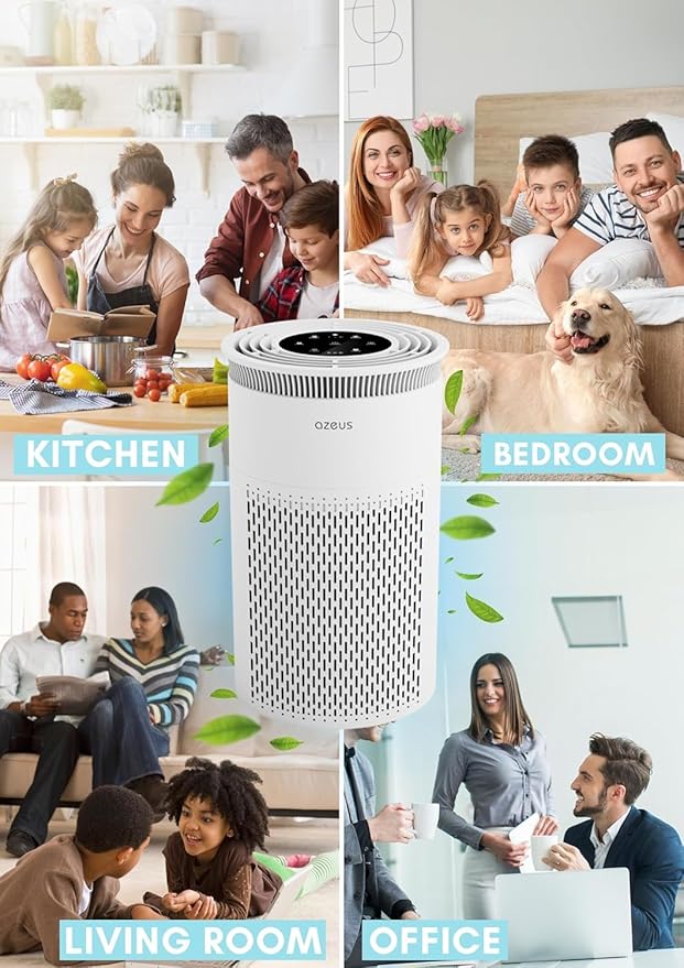 AZEUS Air Purifier for Home Pets Hair Dust in Bedroom Up Top 843 ft² H13 True HEPA Filter, 25db Filtration System Cleaner Odor Eliminators, Ozone Free, Remove 99.97% Dust Smoke VOCs