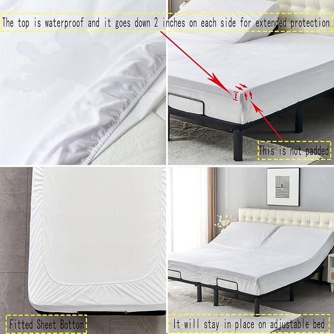 36-39" Split Top California King Mattress Protector for Adjustable Bed with Upper Flex Head Waterproof Ultra Soft Jersey Fitted Mattress Cover