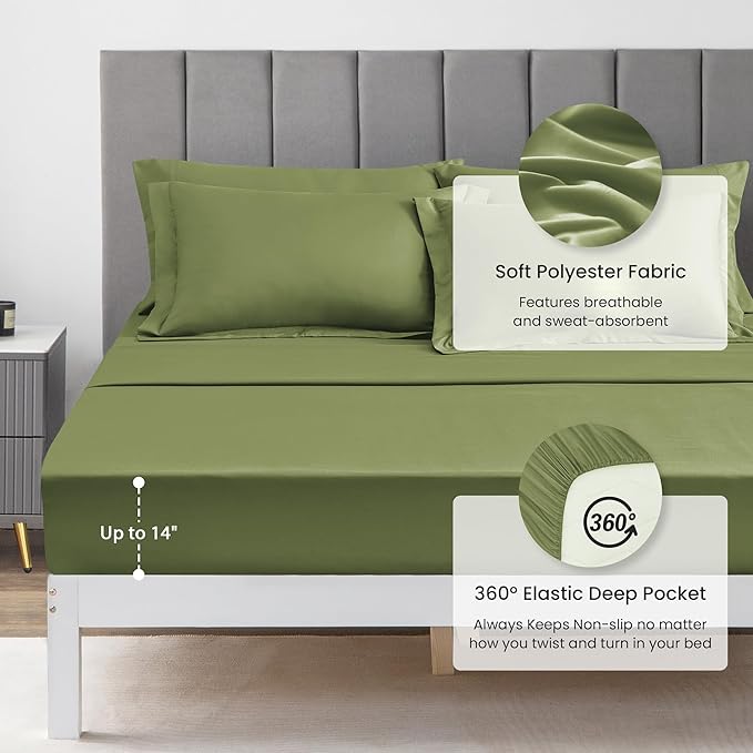 Love's cabin Twin XL Comforter Set Olive Green, 5 Pieces Twin XL Bed in a Bag, All Season Bedding Sets with 1 Comforter, 1 Flat Sheet, 1 Fitted Sheet, 1 Pillowcase and 1 Pillow Sham | Soft, Breathable, Lightweight, Comfortable