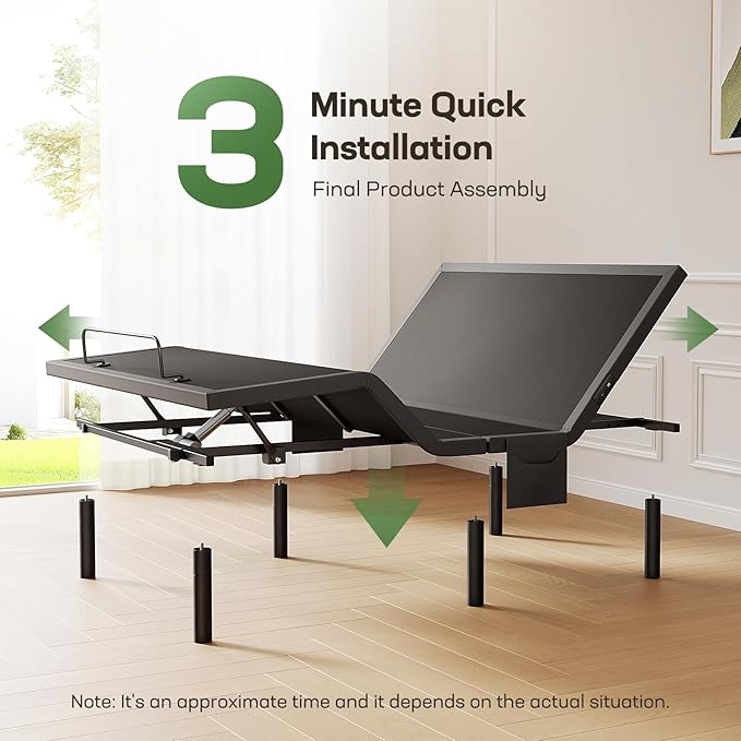 Marsail MS01 Queen Adjustable Bed Base Frame, 4 Ports USB A&C Adjustable Bed Base with Under-Bed Nightlight, 3 Minutes Fast Assembly, Wireless Remote Control Adjustable Bed