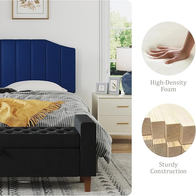 Furpopup King Size Headboard Only, Velvet Upholstered Headboard King/California King Size Wall Mount and Bed Frame Mount, Featuring High-Density Sponge Padding Easy Assembly Comfort Style-Navy Blue