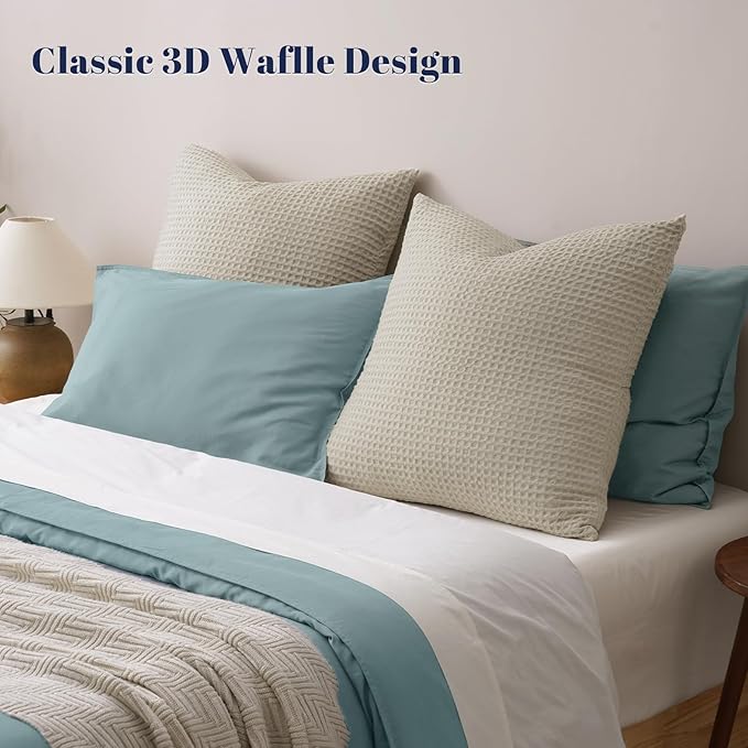 PHF Ultra Soft Waffle Weave Euro Shams Pillow Covers, No Filling, 2 Pack 26" x 26" Bed Cushion Covers, Breathable & Skin-Friendly Bed Pillow Shams for Stylish Home Decor, Light Khaki/Linen
