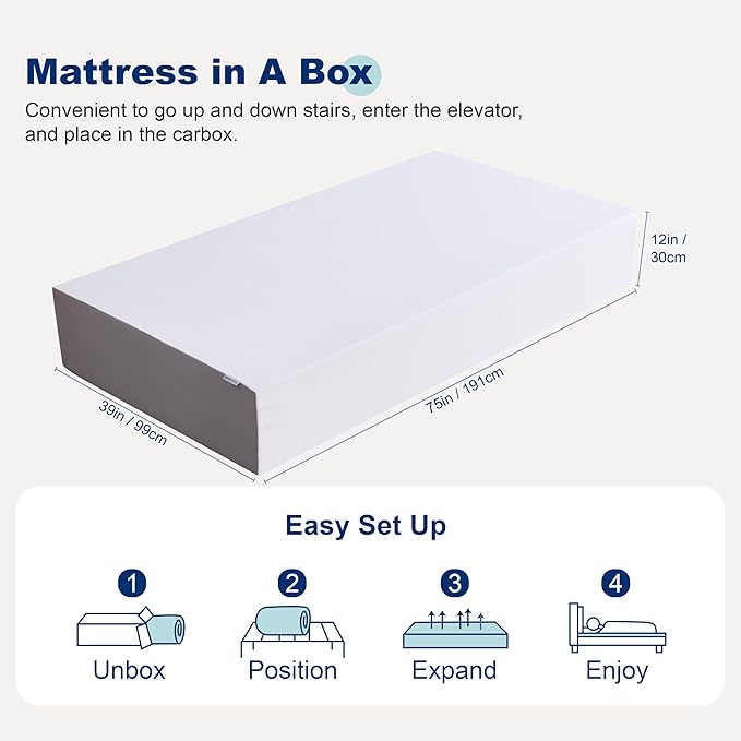 Amazon Basics Medium Firm Memory Foam Mattress, Breathable, 12 Inch, Twin, White/Grey