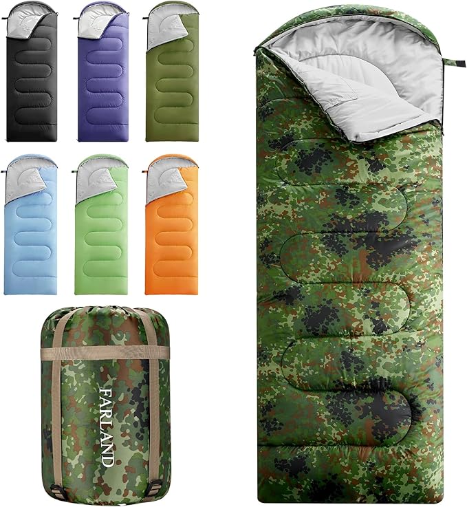 FARLAND Sleeping Bags for Adults, 3 Season Warm & Cool Weather, Lightweight Camping Sleeping Bag for Kids Family Camping Essentials with Compression Sack for Hiking