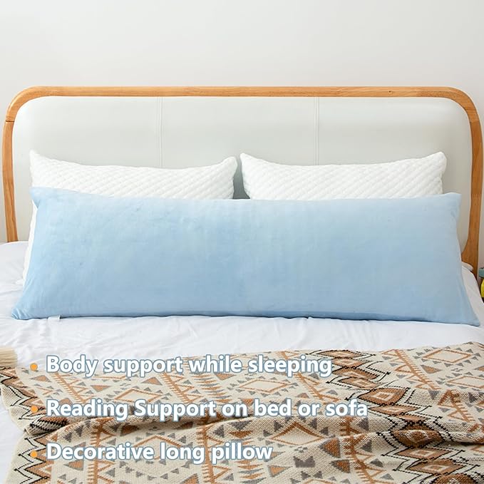 1 MIDDLE ONE Body Pillow, Memory Foam Body Pillows for Adults Sleeping, Long Pillow for Bed, Big Large Firm Full Body Pillow for Side Sleeper, 20x54 Inch, Light Blue