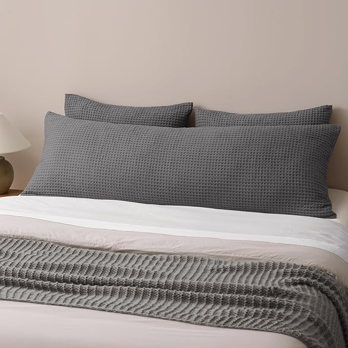 PHF Ultra Soft Waffle Weave Body Pillowcase with Zipper, No Insert, 1Pack 20" x 54" Pillow Sham, Breathable & Skin-Friendly Body Pillow case, Stylish Decorative Bed Pillow Cover, Grey
