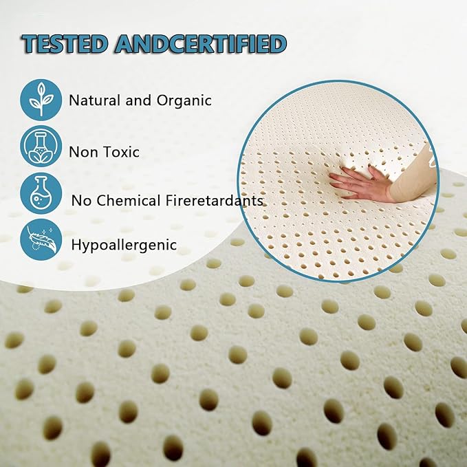 Latex Mattress 200×120cm(79×47inch), 100% Natural Latex Mattresses Sleeps Cool and Supportive, Twin Mattress, Natural Rubber Pure Mattress Thickened Home Bedroom Cushion,1in