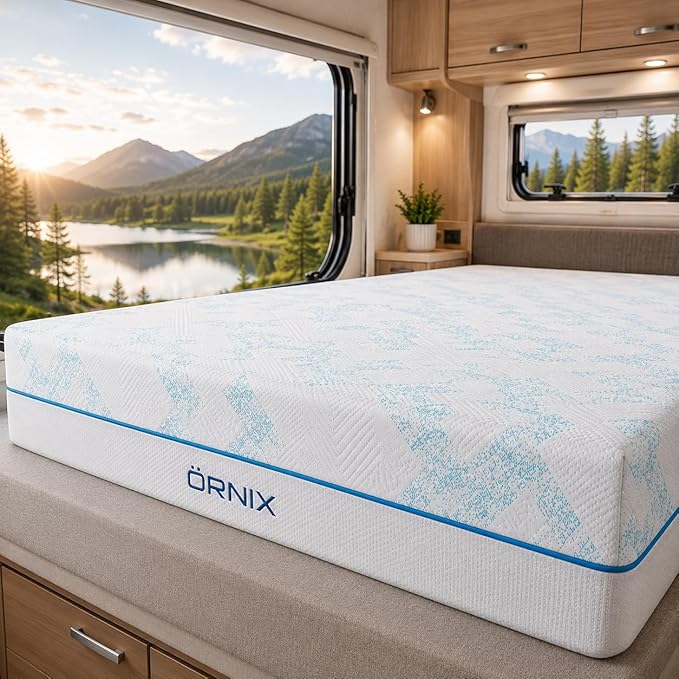Ornix 10 Inch Short Queen RV Mattress 60x75, Gel Memory Foam RV Mattress in a Box, Cooling Medium Firm Camper Mattress, Fiberglass Free CertiPUR-US RV Queen Mattress for Travel Trailer & Camper