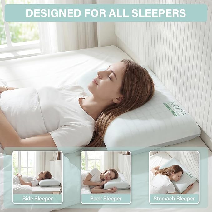 Cooling Memory Foam Pillow, Bed Pillow, Medium Soft Feel Neck Pillow for Sleeping, Memory Foam Pillows for Sleeping Side, Back & Stomach Sleepers, Breathable & Removable Cover