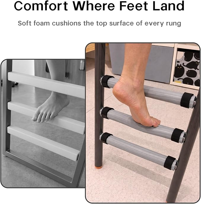 Bunk Bed Ladder Pads 6.5 Ft with 10 Adjustable Straps, Soft Foam Ladder Cover for Loft Bed, Cushioned Step Pads for Comfortable Climbing, Secure Fit, Gray