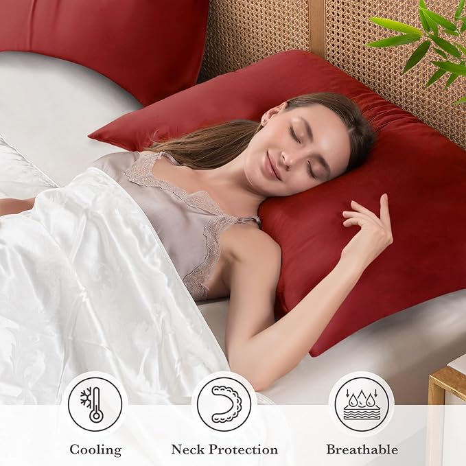 Curved Pillow Case King Size, Side Sleeper Pillow Cases Cover Cooling Rayon Derived from Bamboo with Zipper for hot Sleepers Hair and Skin, Breathable Silky Soft Pillowcase 1 Pack 20 * 36 Inches