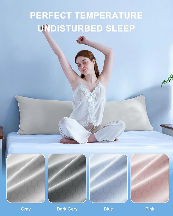 YZ HOME Cooling Body Pillow for Adults, Cold Touch Fabric, Blue Shredded Memory Foam, Support for Side Back Stomach Sleepers, Removable Washable Cover(Grey,20x54 inch)