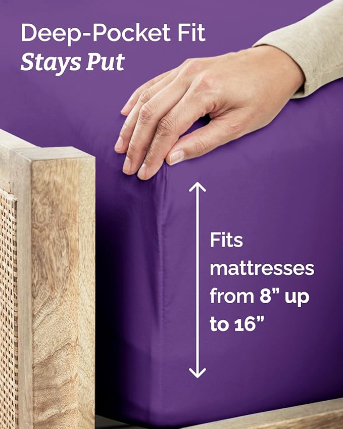 Twin Size 3 Piece Sheet Set - Comfy Breathable & Cooling Sheets - Hotel Luxury Bed Sheets for Women & Men - Deep Pockets, Easy-Fit, Extra Soft and Wrinkle Free Sheets - Purple Oeko-Tex Bed Sheet Set