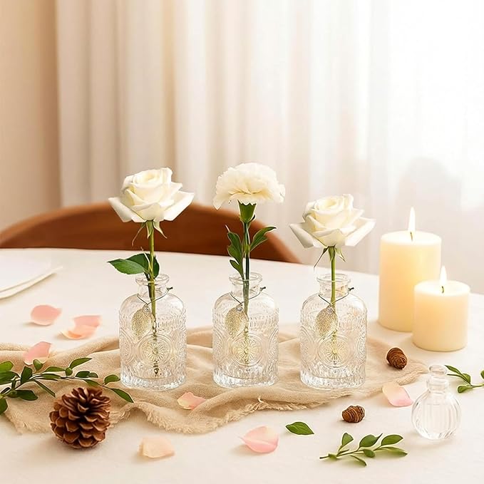 Glass Reed Diffusers Bottles for Home, Diffuser Bottles with 20PCS Reed Diffuser Sticks, Glass Bottle with Lids Apothecary Jar Flower Bud Vases, Set of 3