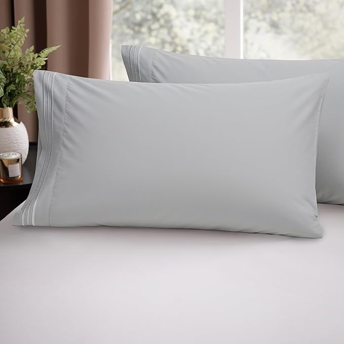 Elegant Comfort Luxury Ultra-Soft 2-Piece Pillowcase Set - 1500 Premium Hotel Quality Microfiber Double Brushed - Wrinkle Resistant, King Size, Silver Blue