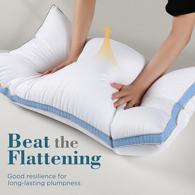 viewstar Bed Pillows Different Sizes Set of 2, Hotel Quality Cooling Down Alternative Gusseted Pillows for Side, Back, or Stomach Sleepers, Blue, Standard
