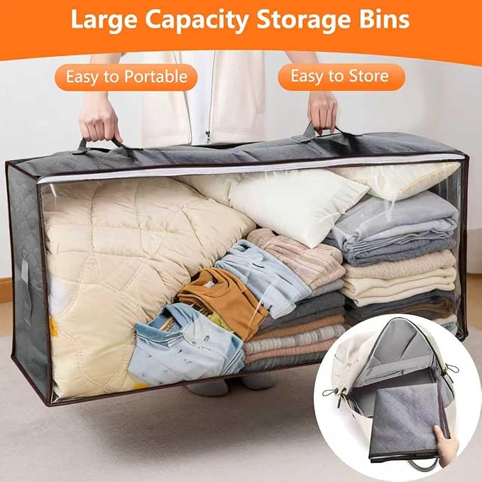 90L Under Bed Storage Containers,4-Pack Closet Organizers and Storage Bins,for Organization and Storage Clothes, Shoes, Blankets & Pillows,Visible Transparent Top Storage Bins with Lids, Grey