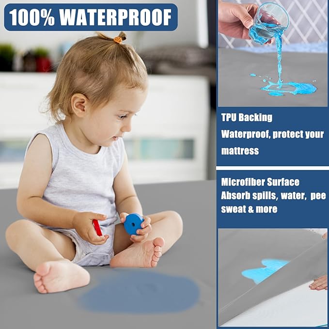Waterproof Mattress Protector Queen Size, 2 Pack Breathable Mattress Cover, Fitted Deep Pocket Mattress Pad Cover Stretches up to 21 Inches, Soft Noiseless Bed Cover