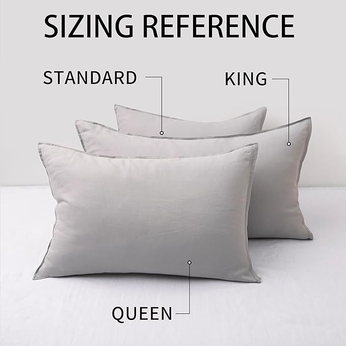 CHUFFED Linen Pillowcases 2 Pack 100% Linen Standard Pillow Cases, Breathable and Cooling Washed Pillowshams with Zipper Closure, 20x30 Inches,Light Grey