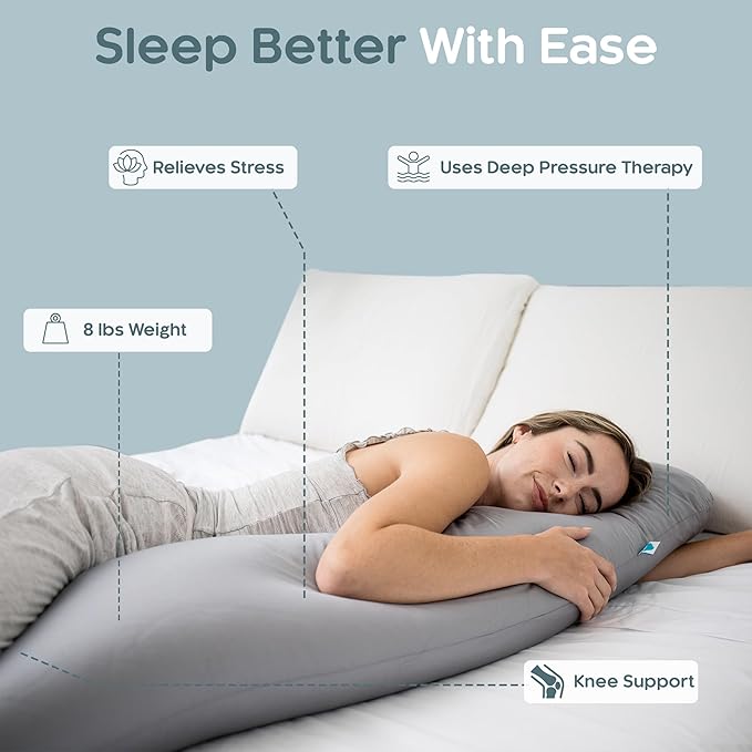 SleepCloud Weighted Body Pillow 8lbs - Weighted Pillow for Deeper Sleep (48" x 14") - Cooling Body Pillows for Adults, Full Body Pillow for Sleeping, Side Sleeper Body Pillows with Cover (X-Large)