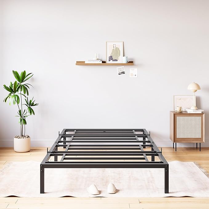 GarveeHome Twin Size Bed Frame, 16 Inch Metal Platform Bed Frames with Heavy Duty Steel Slat Support, No Box Spring Needed, Noise Free,Anti-Sliding Slat,Easy Assembly, Under Bed Storage