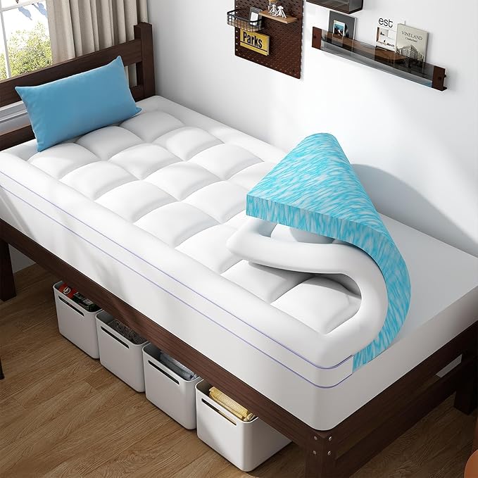 ABENE Twin Size Dual Layer 3 Inch Memory Foam Mattress Topper, 2 Inch Gel Memory Foam Plus 1 Inch Down Alternative Pillowtop Mattress Pad Cover, Thick Soft Bed Topper Support for Back Pain