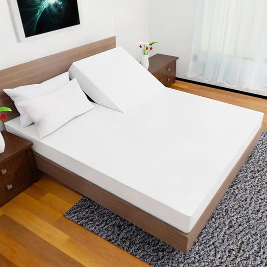 Top Split King Sheets Sets for Adjustable Bed, 4 Pcs Deep Pockets Double Brushed Microfiber Sheets, 34 Inch Split Top Fitted Sheet, 1 King Flat Sheet and 2 Pillowcases - White