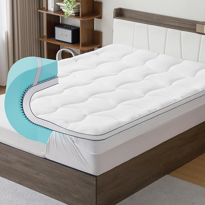 GEMBED 4 Inch Memory Foam Mattress Topper Small -Dual Layer 3 Inch Cooling Gel Memory Pad and 1 Inch Pillow Top Mattress Cover for Back Pain - 20" x 60" x 4"