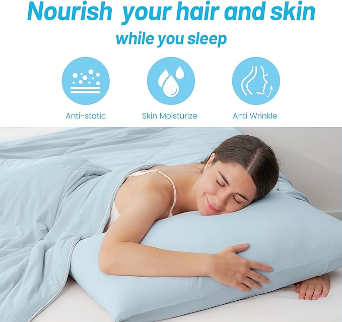 Cozy Bliss Cooling Pillow Cases for Hot Sleepers, Q-Max>0.45, King Size Set of 2, Soft & Silky Pillow Covers with Envelope Closure,Gift, Blue, 20x36 Inches