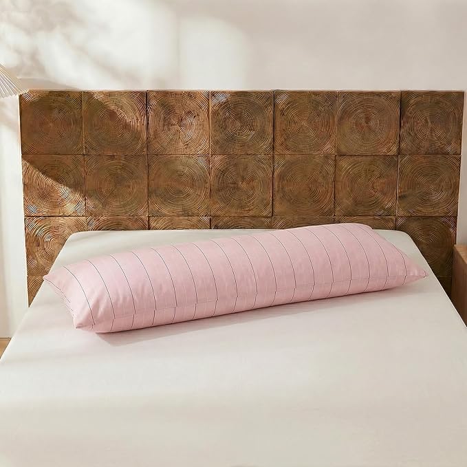 Merryword Striped Body Pillow Cover 20x54inches, 100% Cotton Long Pillowcase, Pink Striped Pillowcase, Luxury Linen Like Pillowcase, Soft Breathable Pinstripe Pillow Case, 1-Piece