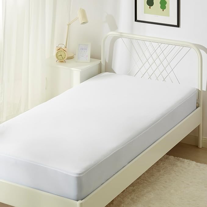 Amazon Basics Waterproof Mattress Protector, Fitted, Silent Protection, Twin, White